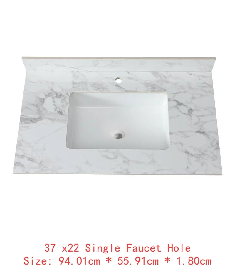 43"x22" Bathroom Vanity Top, Sintered Stone Carrara White Sink Top with Rectangular Undermount Ceramic Sink and Vanity