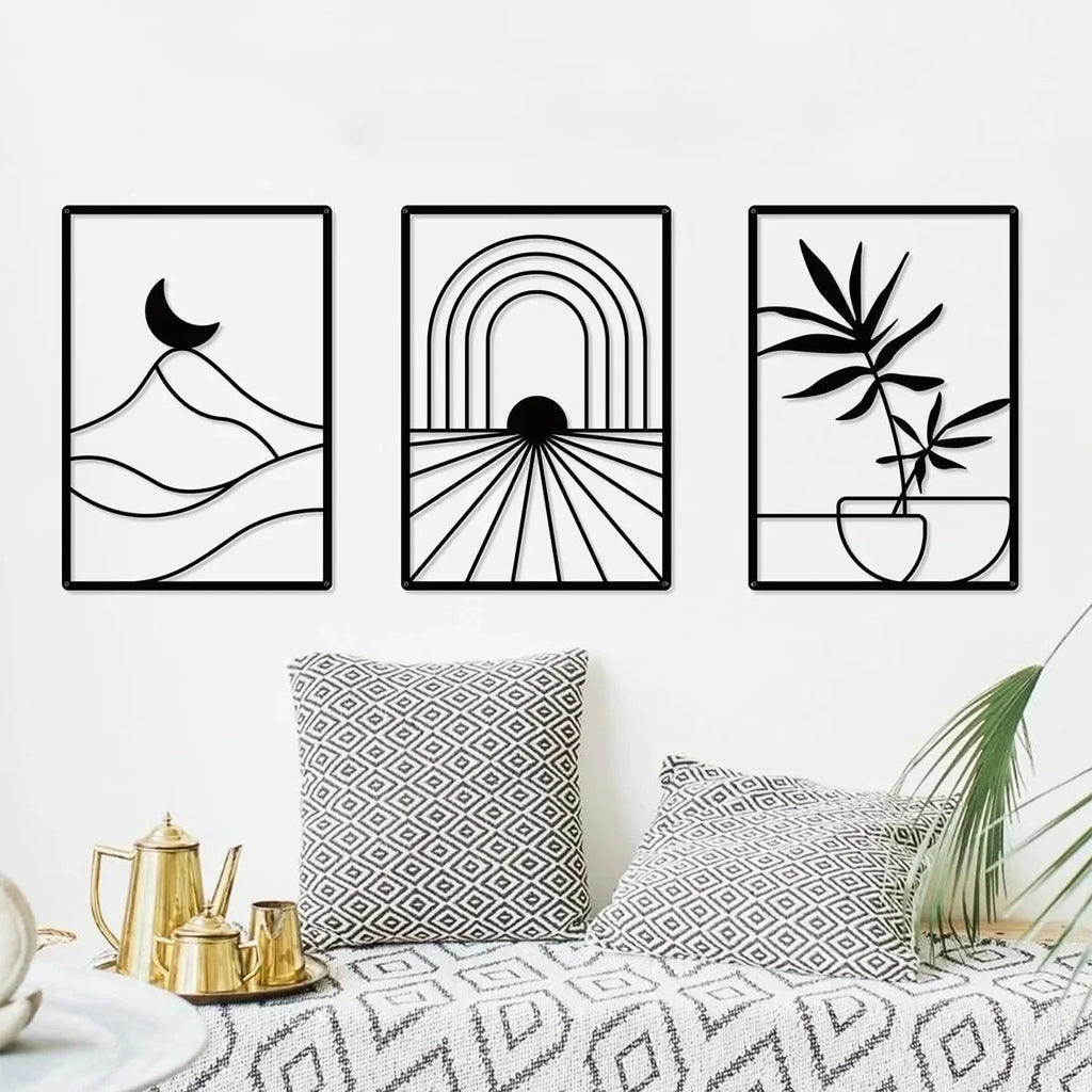 Metal Home Decor: Stunning Minimalist Wall Hanging.Bohemian Abstract Line Iron Art for Chic Spaces.Minimalist Abstract Line Art.