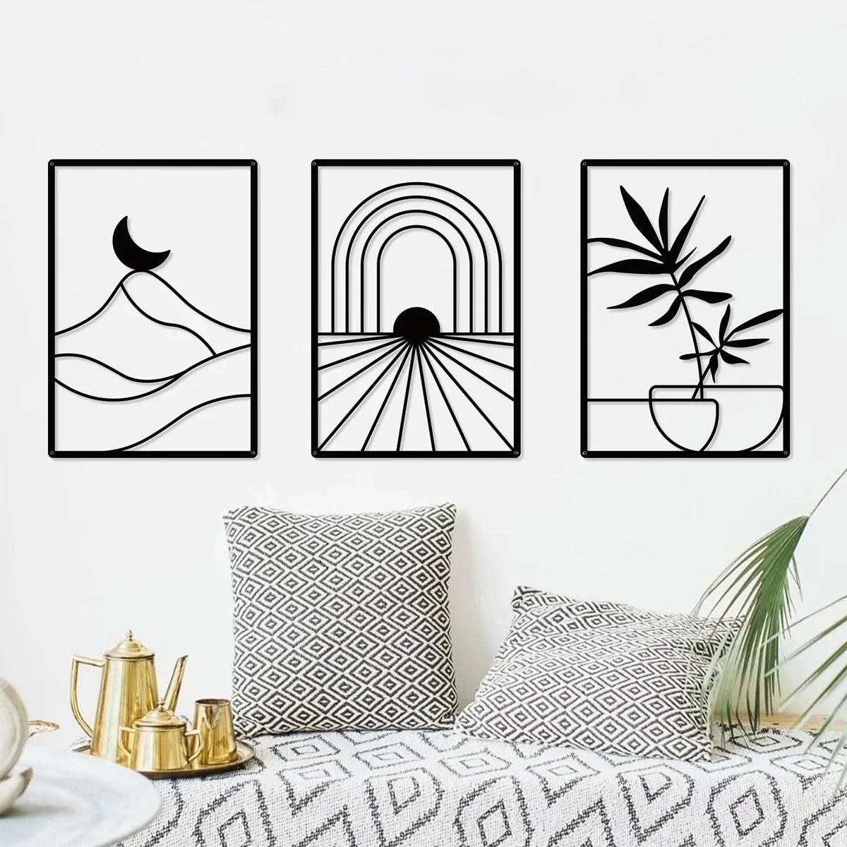 Metal Home Decor: Stunning Minimalist Wall Hanging.Bohemian Abstract Line Iron Art for Chic Spaces.Minimalist Abstract Line Art.