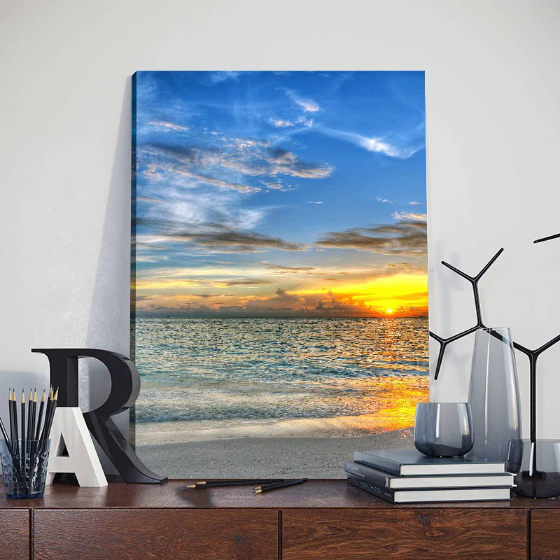 3pcs Framed Seaside Scenery Wall Art Canvas Painting Nordic Beach Sunset Print Poster Modern Living Room Home Decor Mural