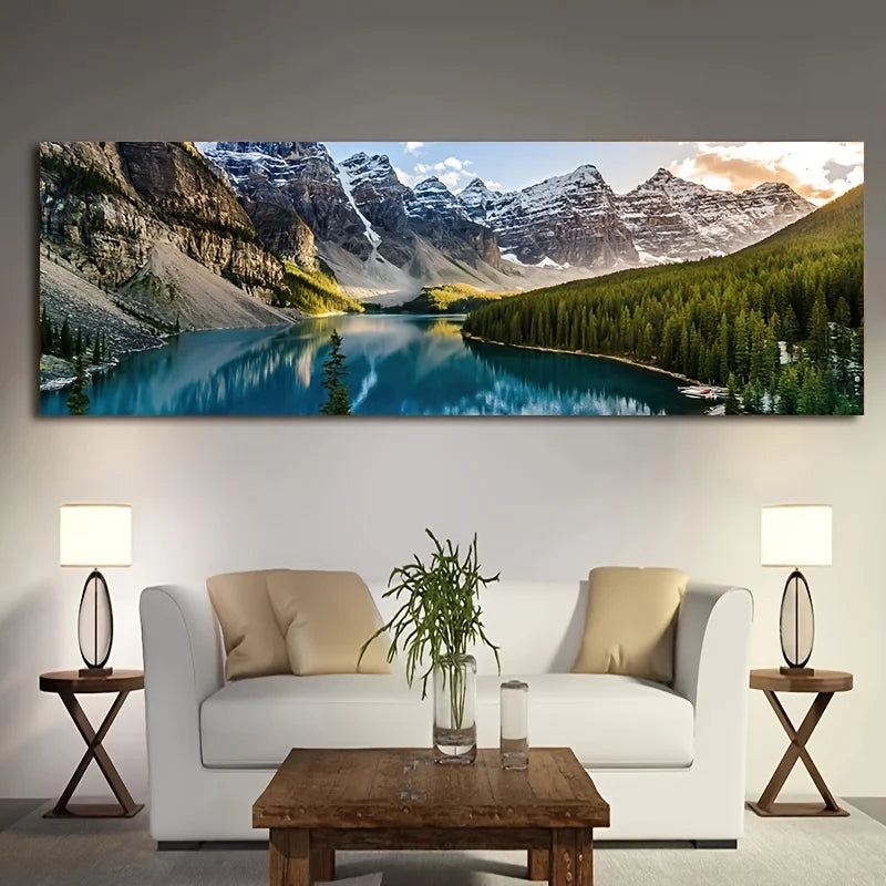 Landscape Canvas Painting, Lake Forest Mountain Scenery Painting Wall Art Decor Posters For Living Room Bedroom Prints Picture