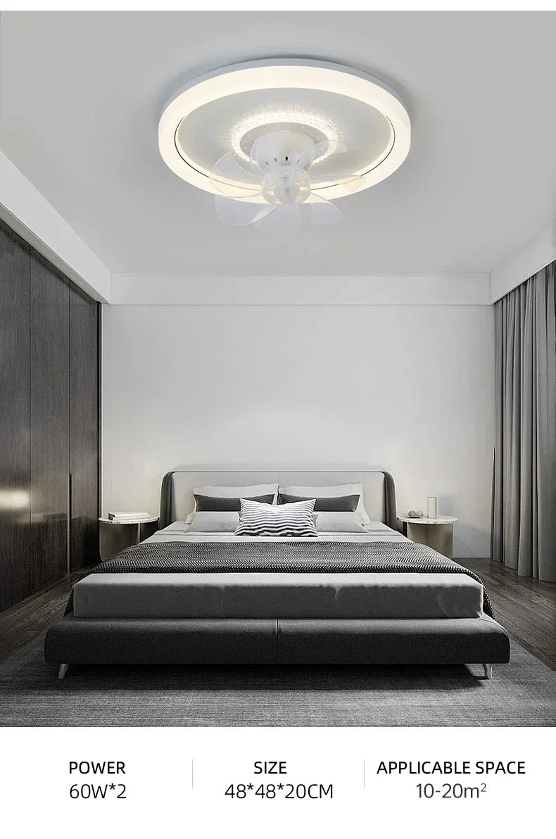LED Modern Ceiling Fan Light, 360 ° Rotation Function, with Light, Remote Unlimited Adjustment, Bedroom Decorative Lighting
