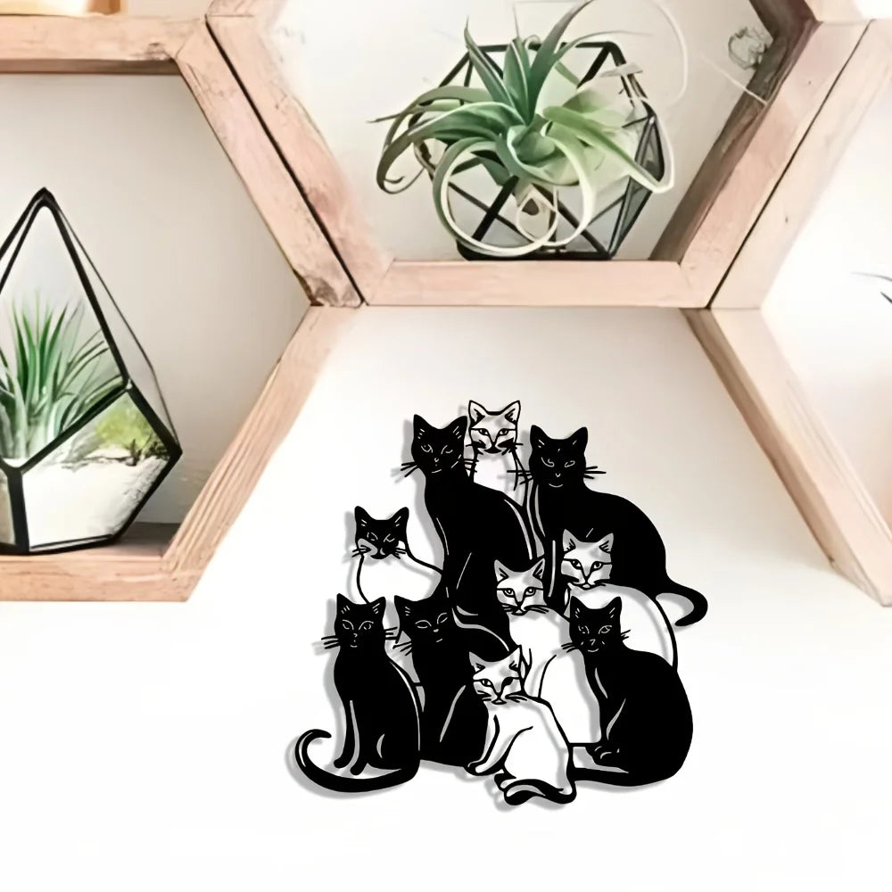 1pc Elegant Group Cat Metal Wall Art - Halloween & Christmas Abstract Design, Iron Craft for Home, Office Perfect for Room Decor