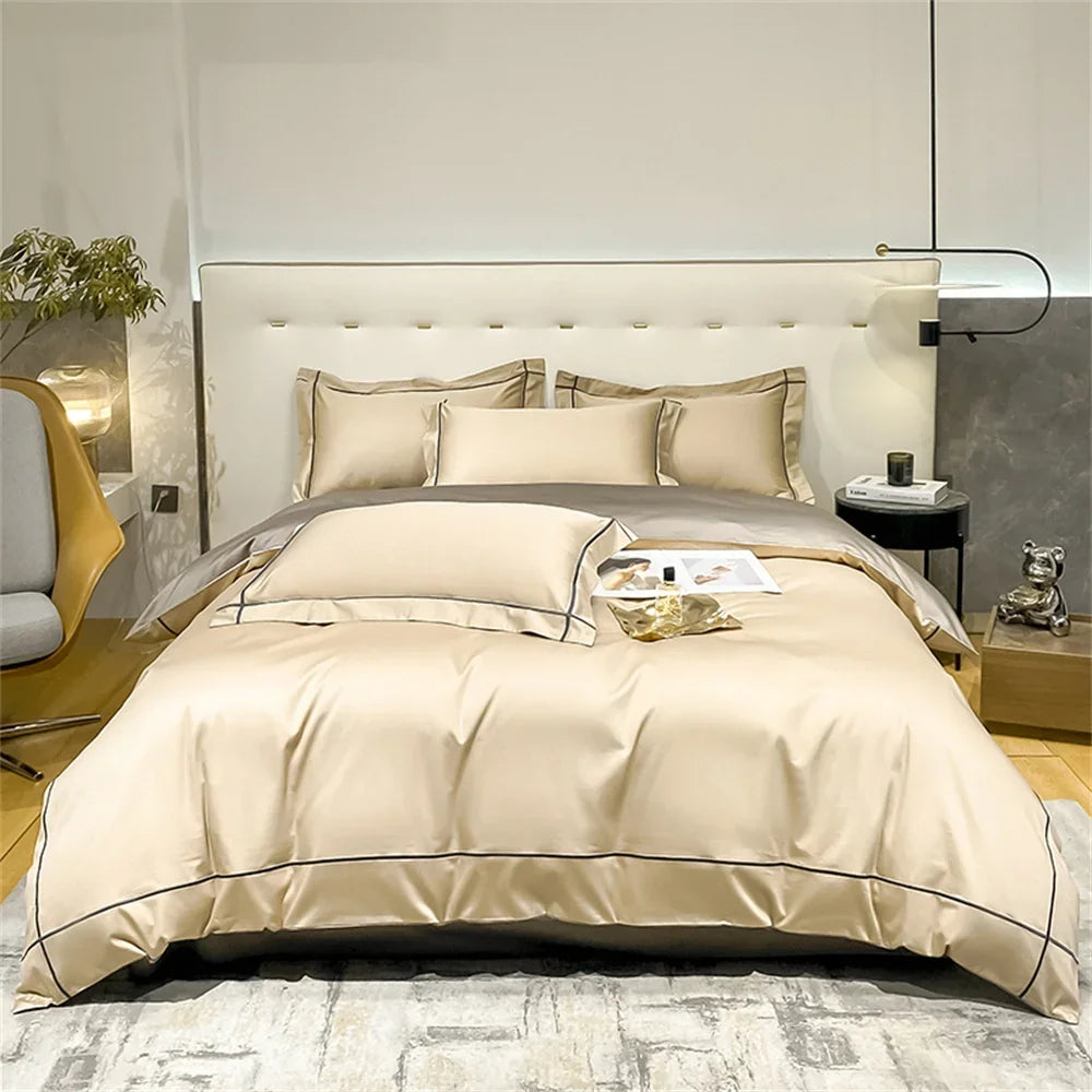Svetanya Embroidery 100% Egyptian Cotton Silky Bedlinens Bedding Set Sheet Queen King Size Underwear Solid