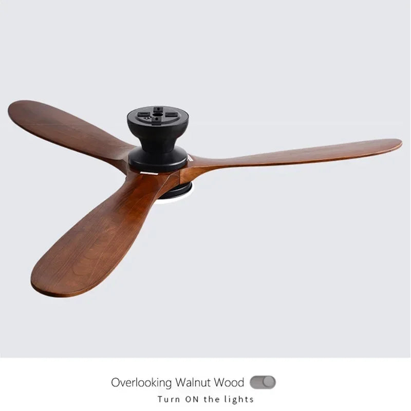 42/52inch Low Floor Ceiling Fan Light Remote Control Led Llights Indoor Restaurant Solid wood fan leaves With Fan Chandelier
