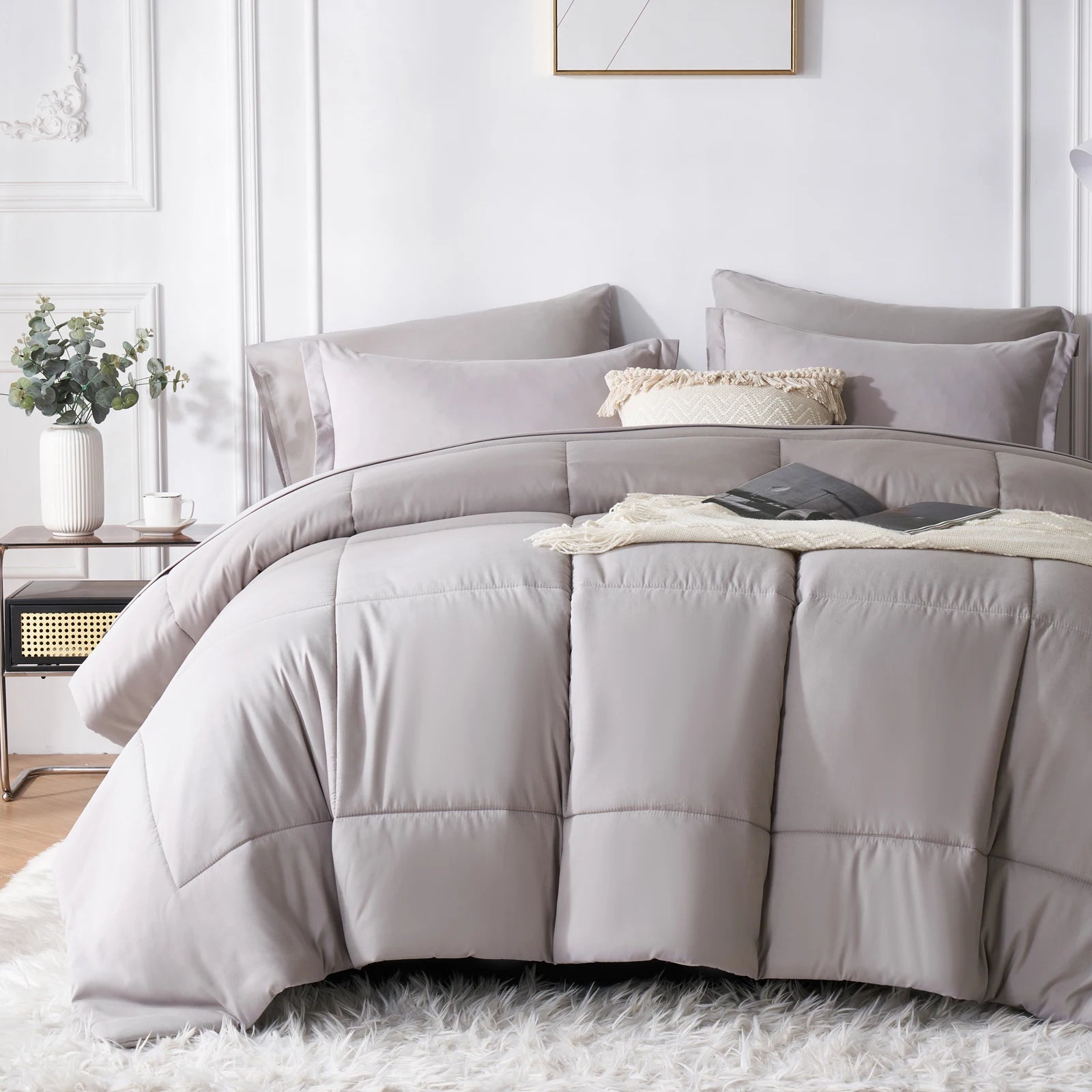 7 Piece Bed In A Bag Comforter Set Queen, Stylish solid geometry   Comforter And Sheet,Pillowcase Set, ideal gift