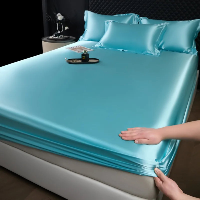 3 pcs High End 100% Mulberry Silk Bed Sheet Set with Pillowcase Luxury Solid Color Silk Fitted Sheet Soft Smooth Satin Bed Linen