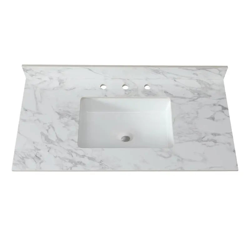 43"x22" Bathroom Vanity Top, Sintered Stone Carrara White Sink Top with Rectangular Undermount Ceramic Sink and Vanity