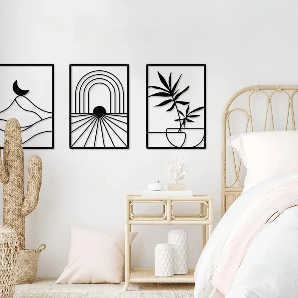 Metal Home Decor: Stunning Minimalist Wall Hanging.Bohemian Abstract Line Iron Art for Chic Spaces.Minimalist Abstract Line Art.