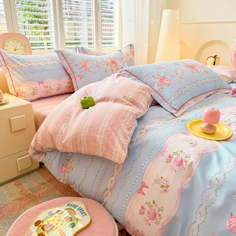 100% Cotton Lavender Print Duvet Cover Set 3-Piece (1 Duvet + 2 Pillowcases) - Breathable & Fade-Resistant, Bedding Set