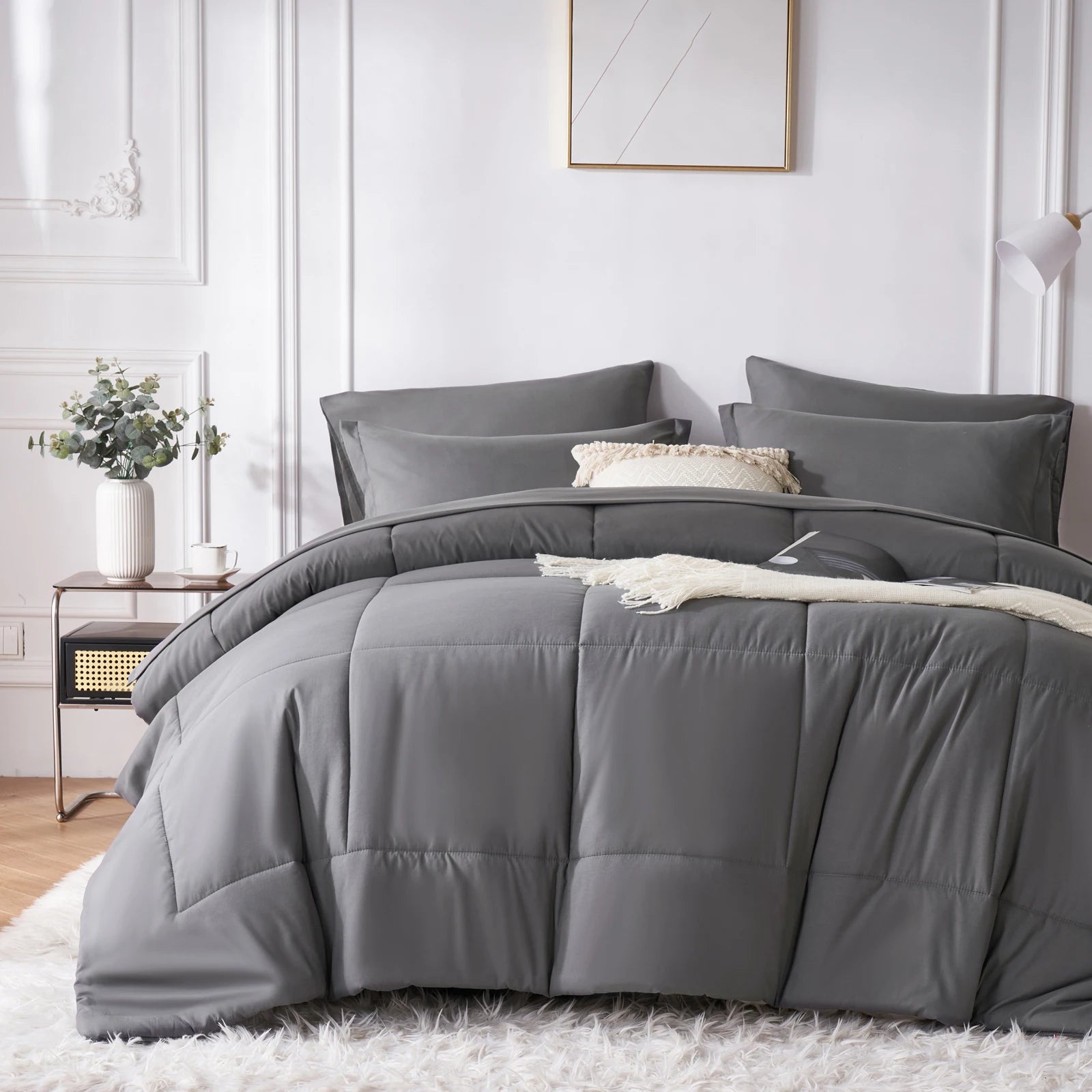 7 Piece Bed In A Bag Comforter Set Queen, Stylish solid geometry   Comforter And Sheet,Pillowcase Set, ideal gift