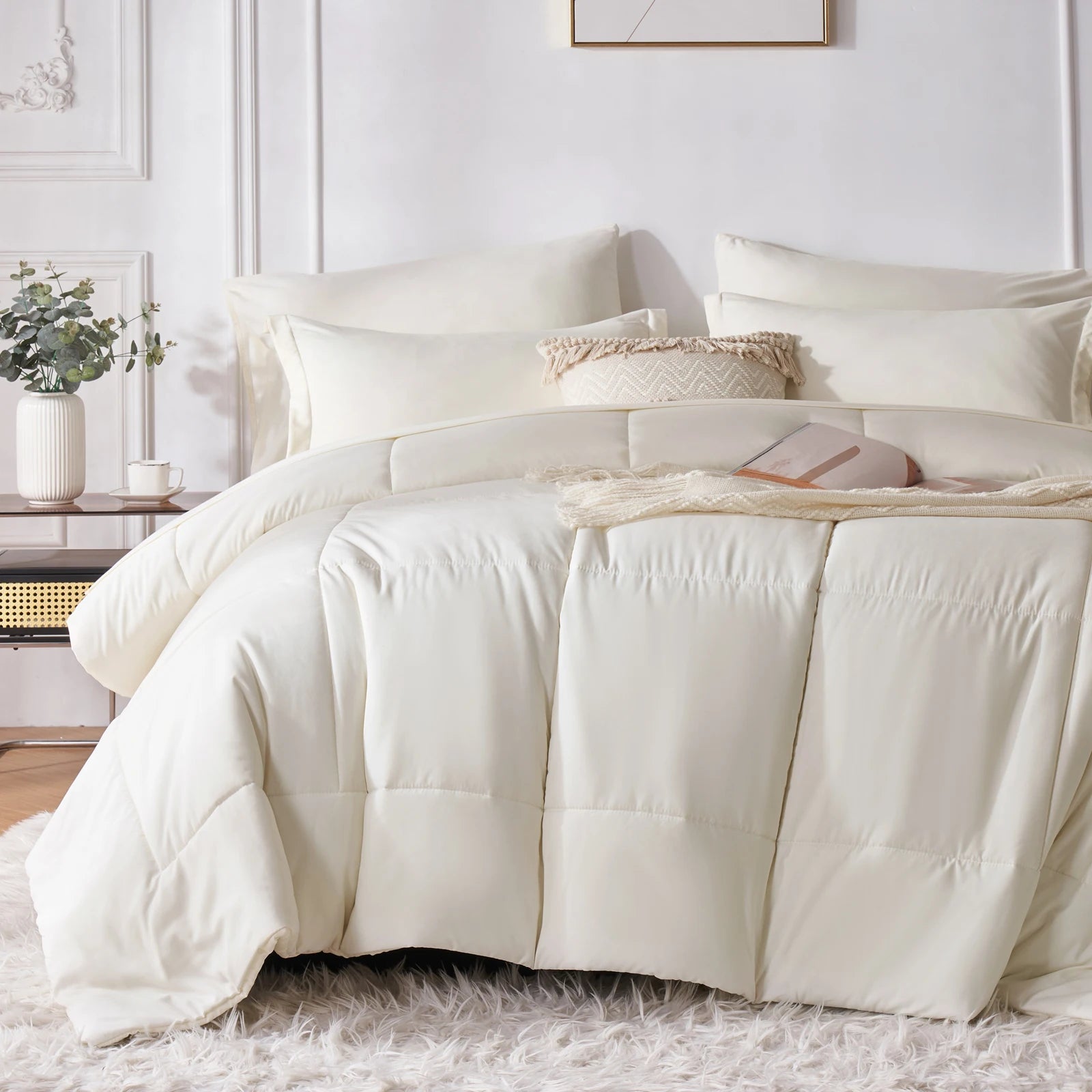 7 Piece Bed In A Bag Comforter Set Queen, Stylish solid geometry   Comforter And Sheet,Pillowcase Set, ideal gift