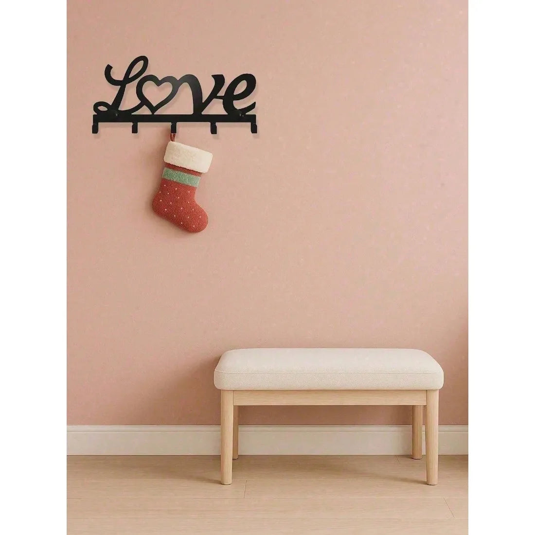 Wrought Iron "Love" Heart Wall Hook Set Modern Romantic Theme Metal Silhouette - Home Entryway/Bedroom Decor
