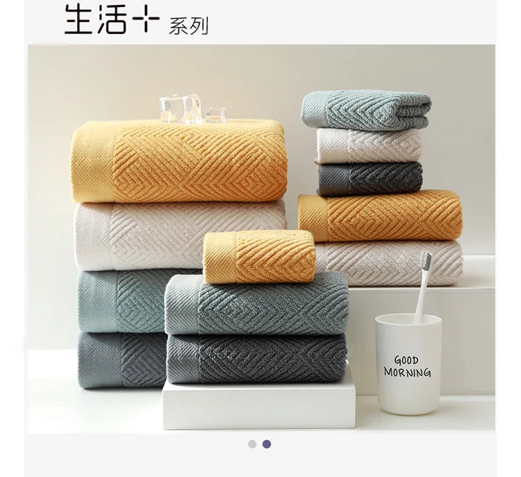 3Pcs/Pack Long-Staple Cotton Bath Towel Face Towel Set Solid Soft Quick-dry Bath Towels Beige Gray Yellow Beach Towel