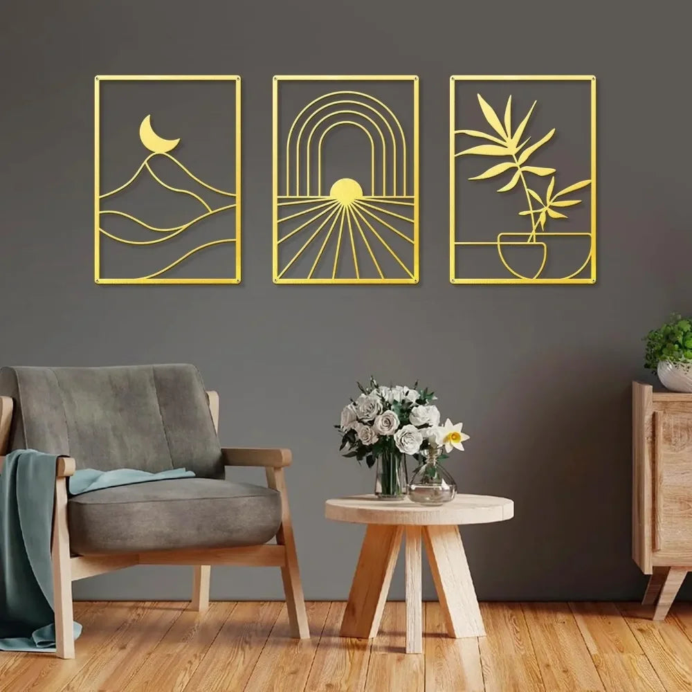 Metal Home Decor: Stunning Minimalist Wall Hanging.Bohemian Abstract Line Iron Art for Chic Spaces.Minimalist Abstract Line Art.
