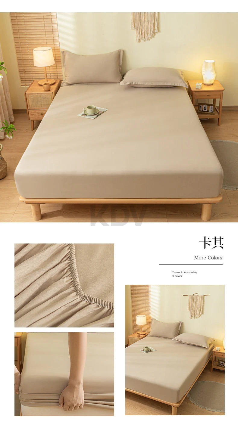 Solid Color Brushed Fitted Bed Sheet Set with 2 Pillowcases Soft Comfortable Non Slip Mattress Protector Cover for Single Double