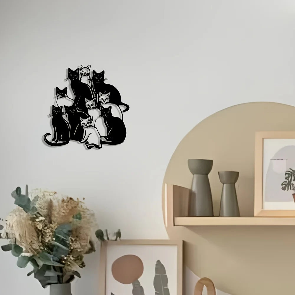 1pc Elegant Group Cat Metal Wall Art - Halloween & Christmas Abstract Design, Iron Craft for Home, Office Perfect for Room Decor