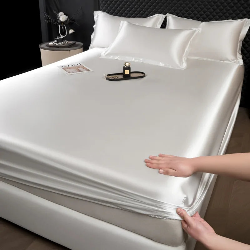 3 pcs High End 100% Mulberry Silk Bed Sheet Set with Pillowcase Luxury Solid Color Silk Fitted Sheet Soft Smooth Satin Bed Linen