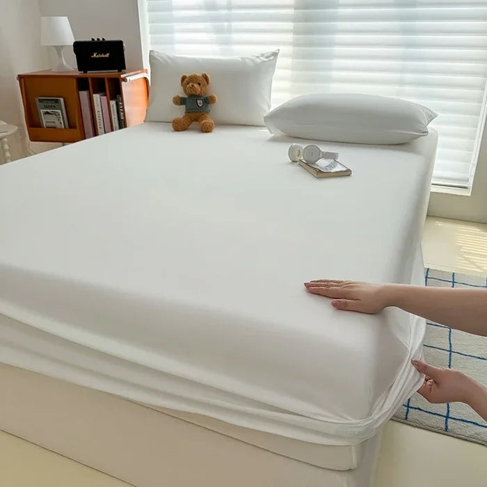 Solid  Colour Washed Fitted Sheet with Elastic Bands Non Slip Adjustable Mattress Cover for Single Double King Queen Bed