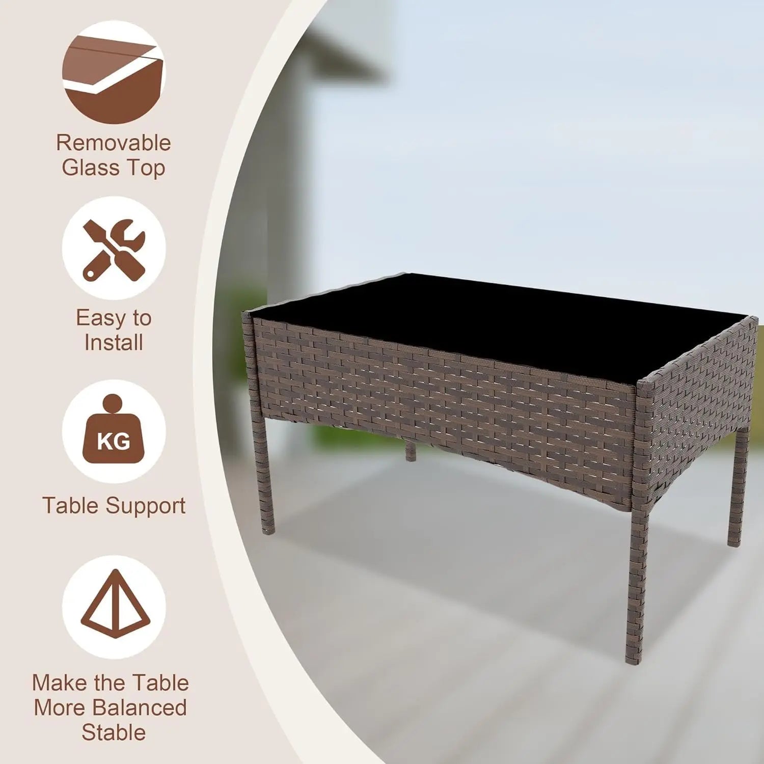 4pcs Patio Furniture Set, 1 Glass Coffee Table And 3 Cushioned Chairs, Outdoor Furniture For Garden Balcony Backyard Poolside