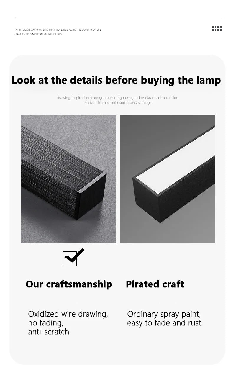 Black chandelier square bedroom lamps living room lamp led ceiling lamp Nordic minimalist creative led ceiling lamp strip lights