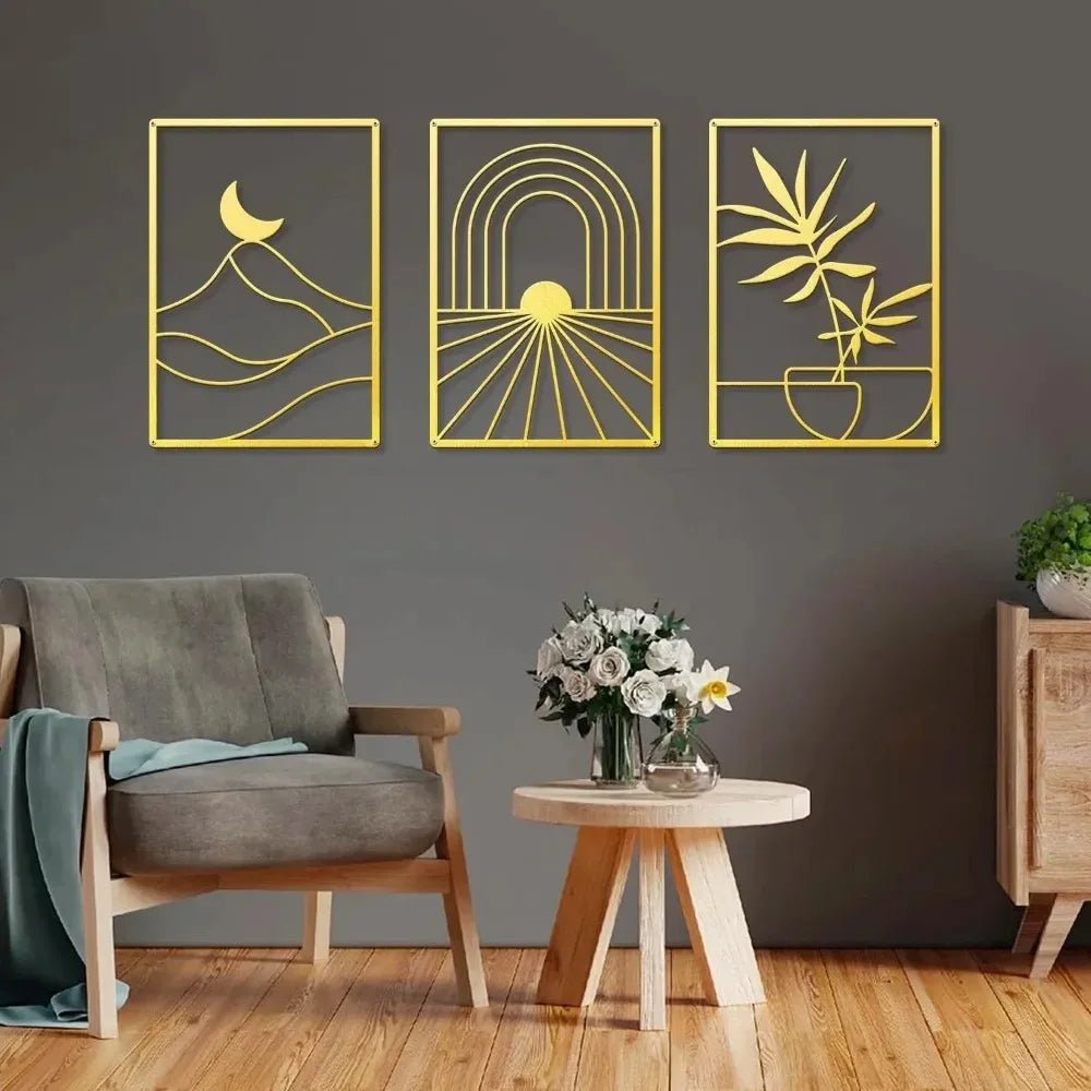 Metal Home Decor: Stunning Minimalist Wall Hanging.Bohemian Abstract Line Iron Art for Chic Spaces.Minimalist Abstract Line Art.
