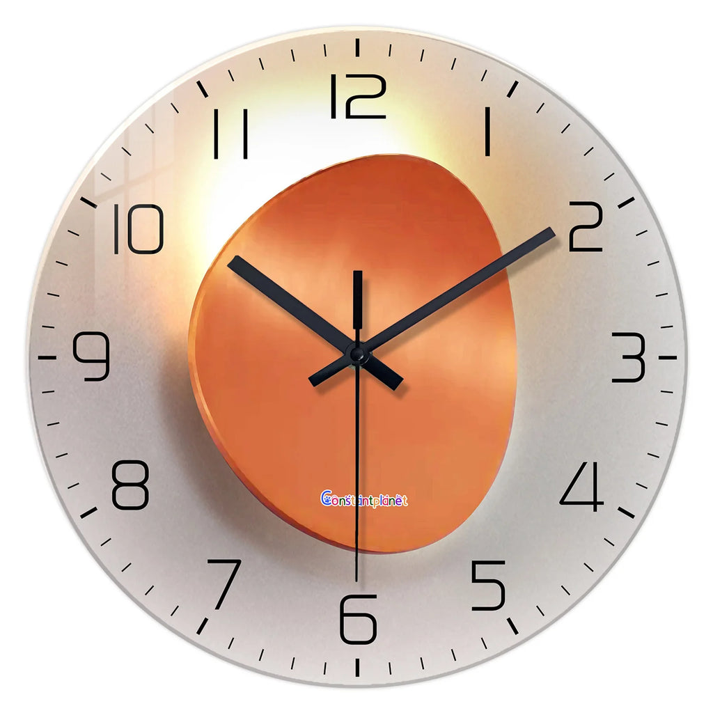Light Luxury Light and Shadow Flat Pattern Tempered Glass Wall Clock for Living Room, Bedroom, Kitchen, Home Decoration, Silent Quartz Clock, Holiday Gift 12-16inch (Non-Lit)