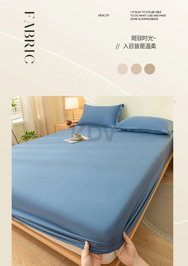 Solid Color Brushed Fitted Bed Sheet Set with 2 Pillowcases Soft Comfortable Non Slip Mattress Protector Cover for Single Double