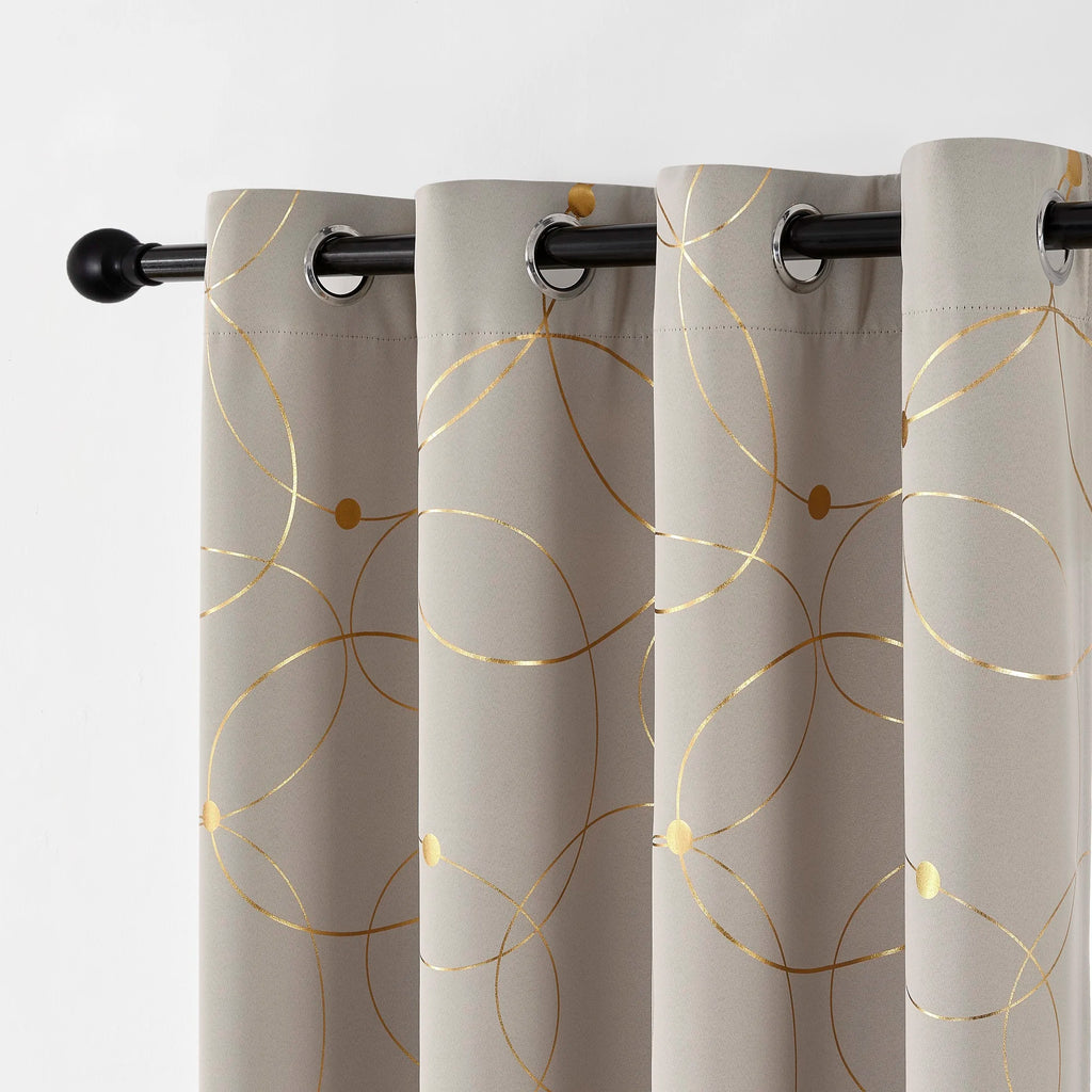2Pcs Golden Wave &Circle Blackout Curtains Thermal Insulated Light Filtering Drapes with Grommet Top  Living Room Bedroom