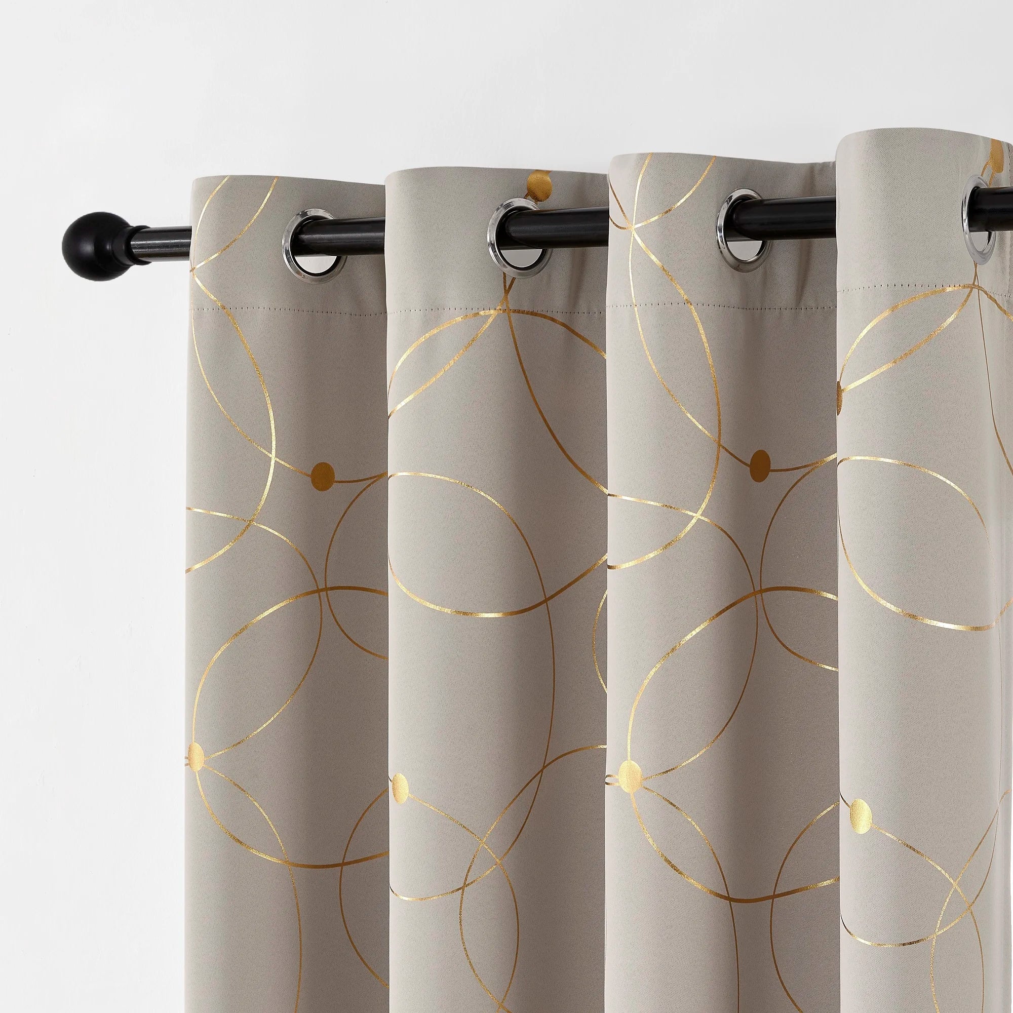 2Pcs Golden Wave &Circle Blackout Curtains Thermal Insulated Light Filtering Drapes with Grommet Top  Living Room Bedroom