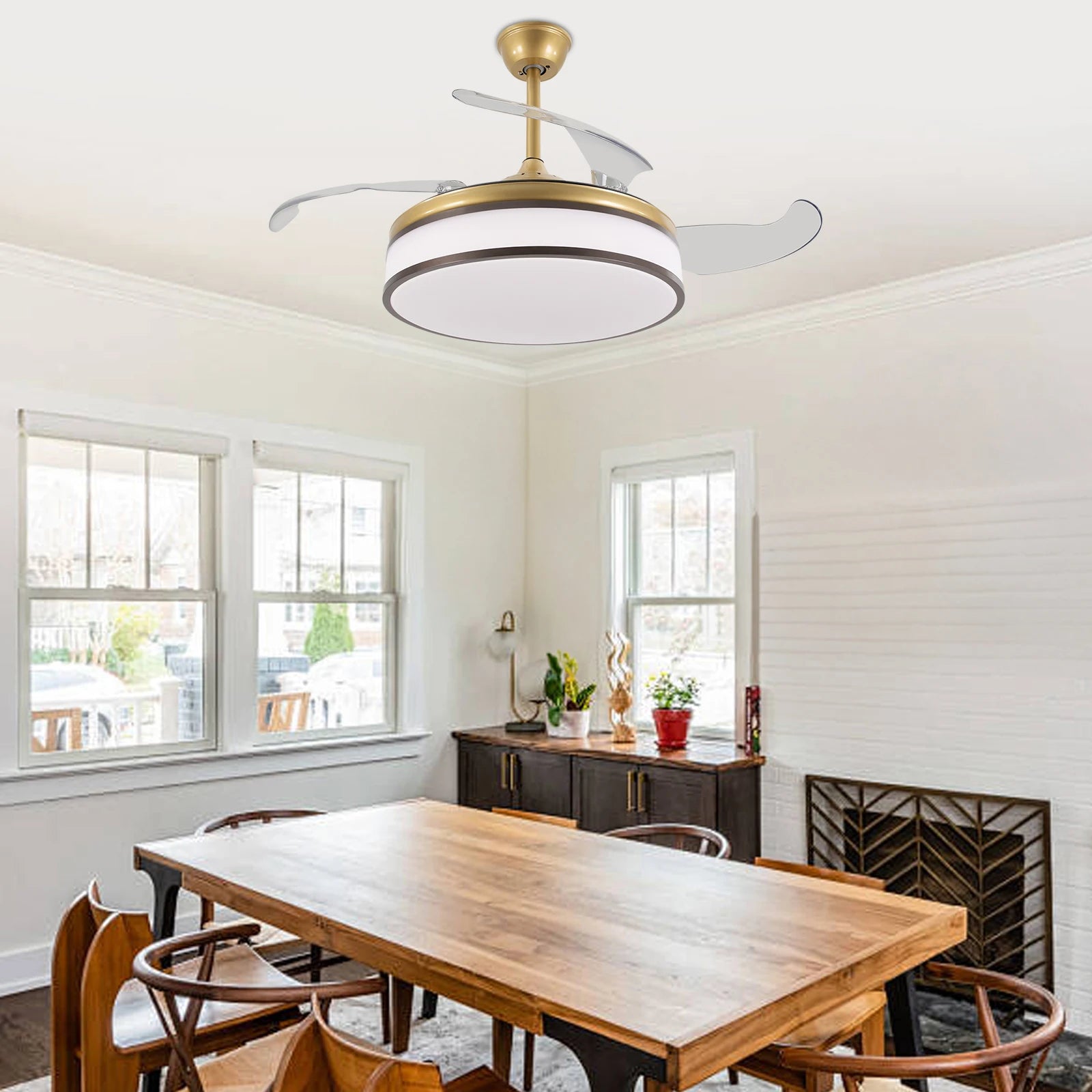 42 Inch Fan Pendant Light，ceiling Fan Light, Ceiling Fan Light with Remote Control, Ceiling Fan Lamp for Bedroom Kitchen