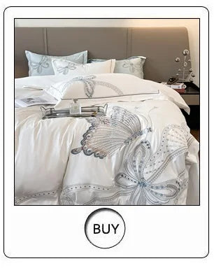 600TC Egyptian Cotton Chic Butterfly Embroidery Bedding Set 100% Cotton Duvet Cover Set Flat/Fitted Bed Sheet Pillowcases 4Pcs