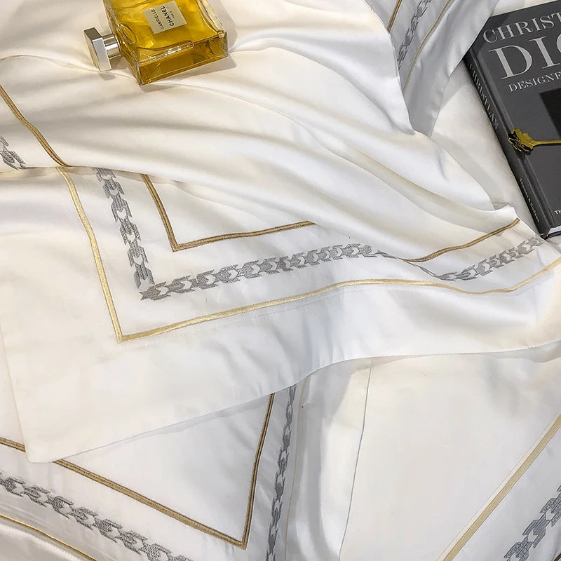 100% Egyptian Cotton Luxury Embroidery Hotel Style Bedding Set Queen King Size Duvet Cover Set Bed Sheet/Fitted Sheet Pillowcase