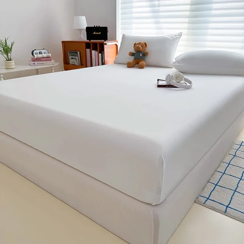 Solid  Colour Washed Fitted Sheet with Elastic Bands Non Slip Adjustable Mattress Cover for Single Double King Queen Bed