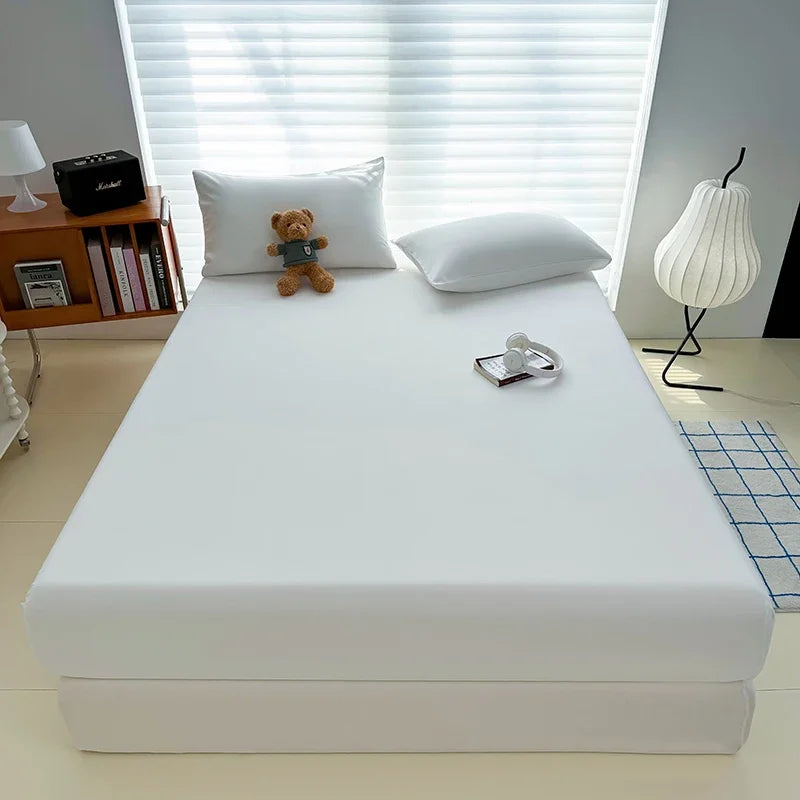 Solid  Colour Washed Fitted Sheet with Elastic Bands Non Slip Adjustable Mattress Cover for Single Double King Queen Bed