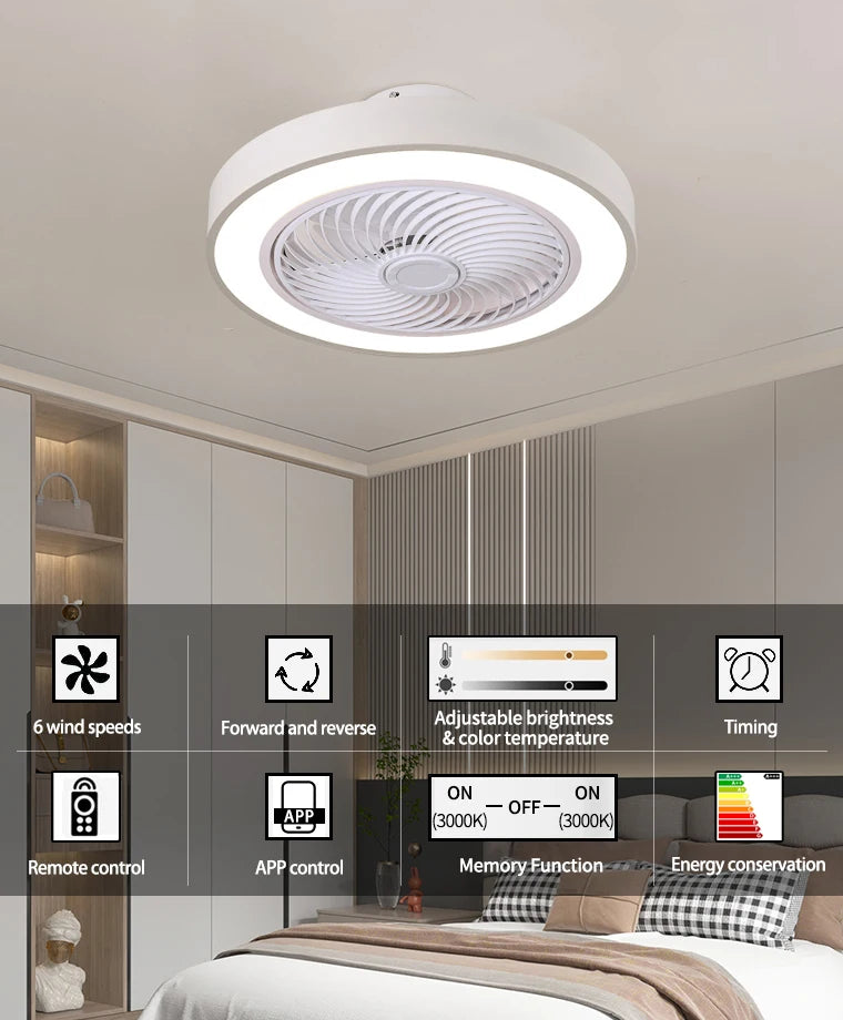 Integrated ceiling fan light, bedroom ceiling fan light, living room dining room ceiling light, modern simple and quiet internet