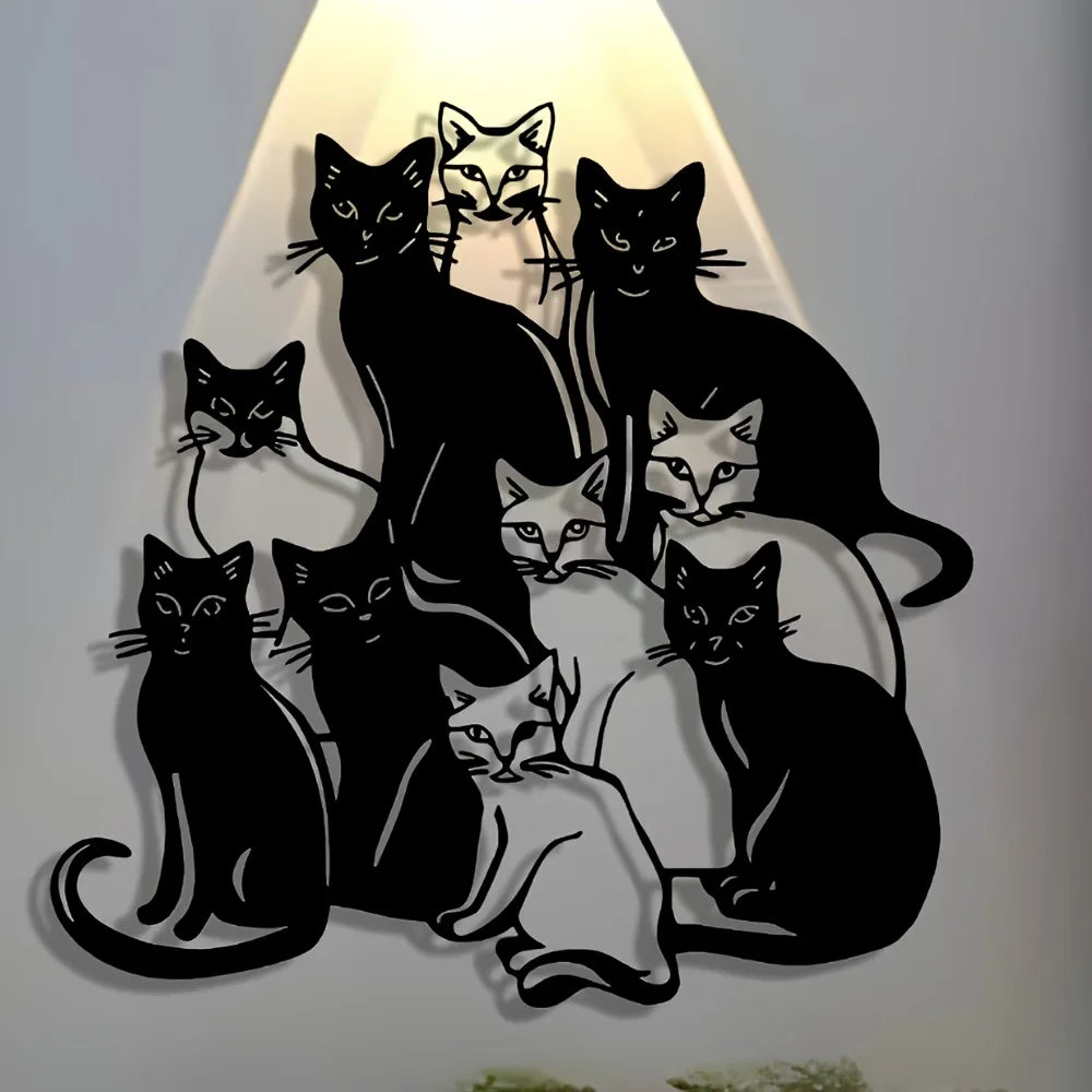 1pc Elegant Group Cat Metal Wall Art - Halloween & Christmas Abstract Design, Iron Craft for Home, Office Perfect for Room Decor
