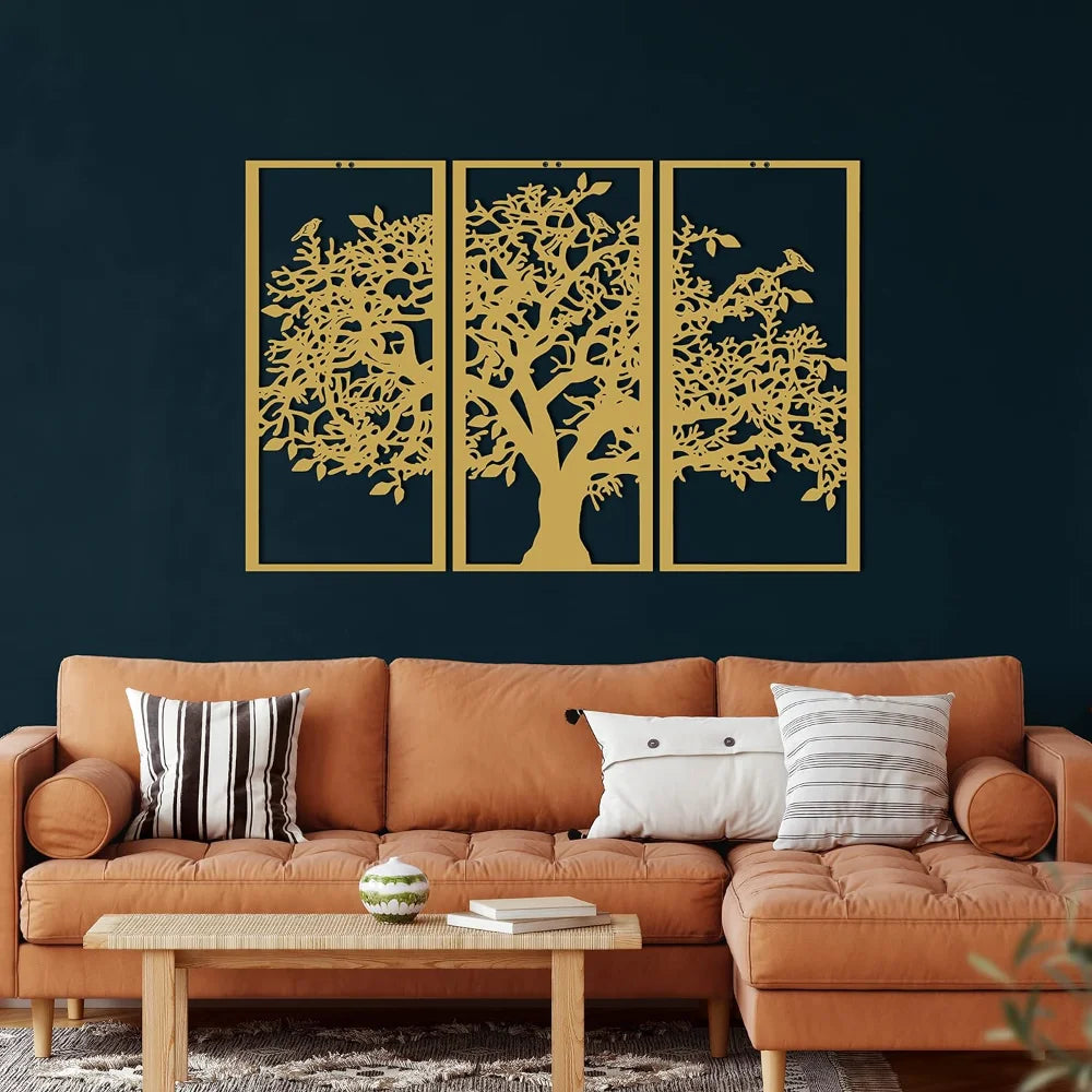 3Pcs Family Tree Metal Wall Decor – Tree of Life Iron Art. Modern 3D Wall Art for Home, Bedroom, and Living Room Decoration.