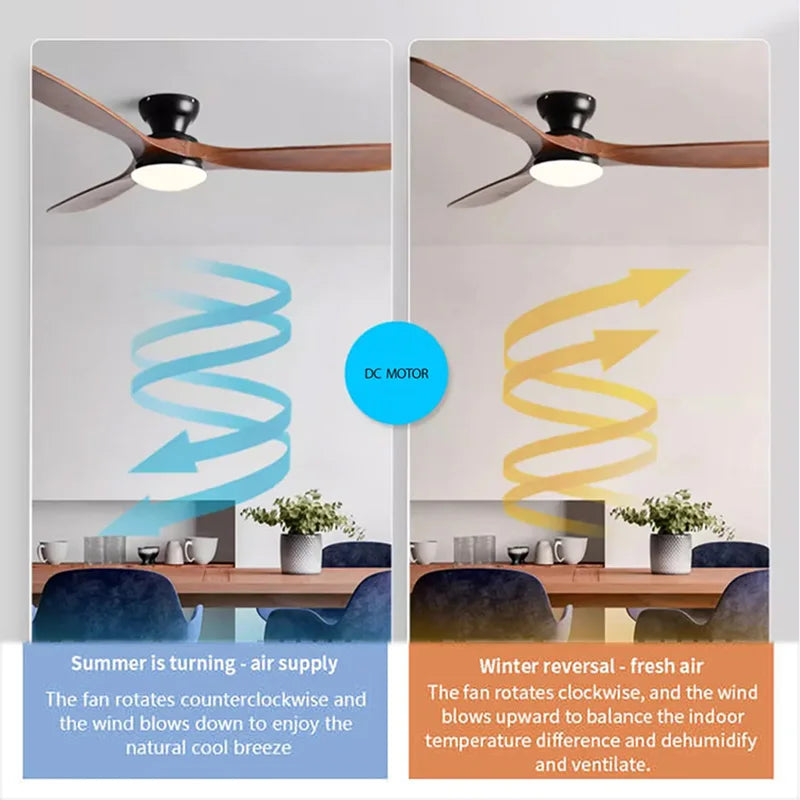 42/52inch Low Floor Ceiling Fan Light Remote Control Led Llights Indoor Restaurant Solid wood fan leaves With Fan Chandelier