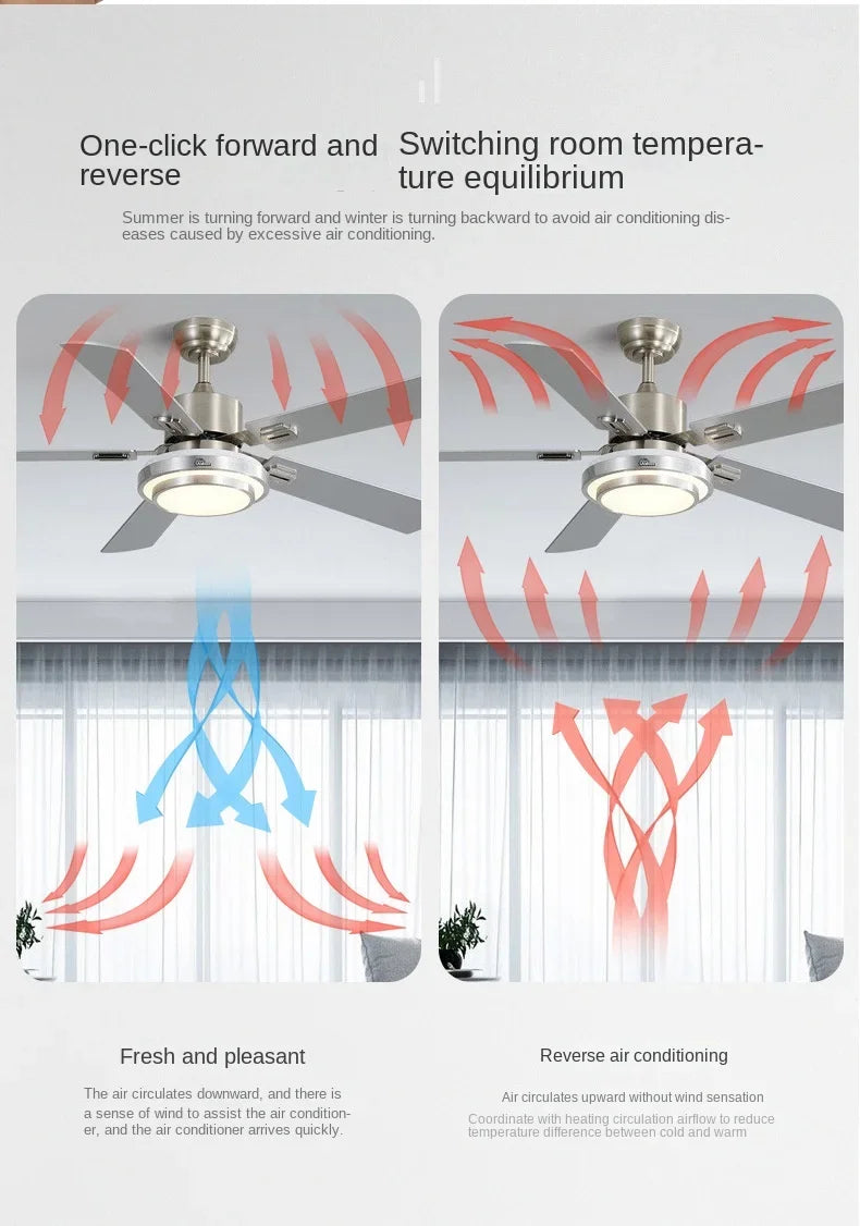 Modern Stainless Steel Ceiling Fan Lights with Lights Restaurant Fan Lights, Remote Dimming, Energy-saving Silent Pendant Lights