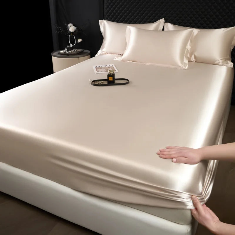 3 pcs High End 100% Mulberry Silk Bed Sheet Set with Pillowcase Luxury Solid Color Silk Fitted Sheet Soft Smooth Satin Bed Linen