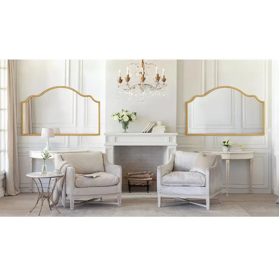 Wide Arched Mirror, 55x32 Large Gold Mirrors for Wall Decor Mantel Fireplace, Modern Scalloped Mirror for Dining Room, Entryway