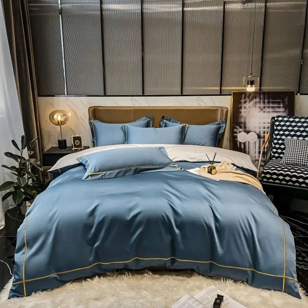 Svetanya Embroidery 100% Egyptian Cotton Silky Bedlinens Bedding Set Sheet Queen King Size Underwear Solid