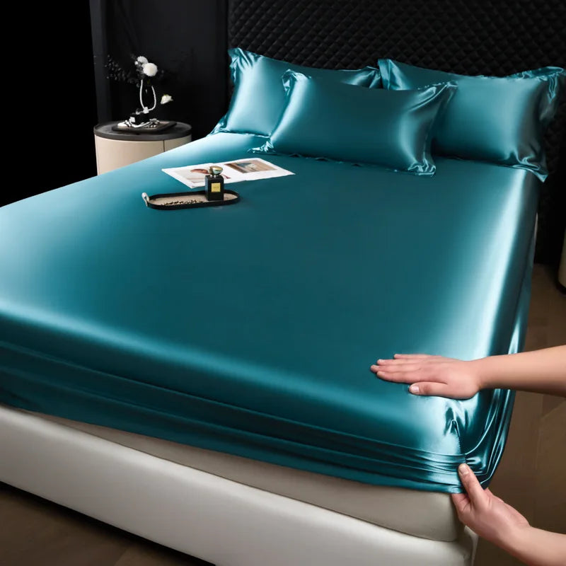 3 pcs High End 100% Mulberry Silk Bed Sheet Set with Pillowcase Luxury Solid Color Silk Fitted Sheet Soft Smooth Satin Bed Linen