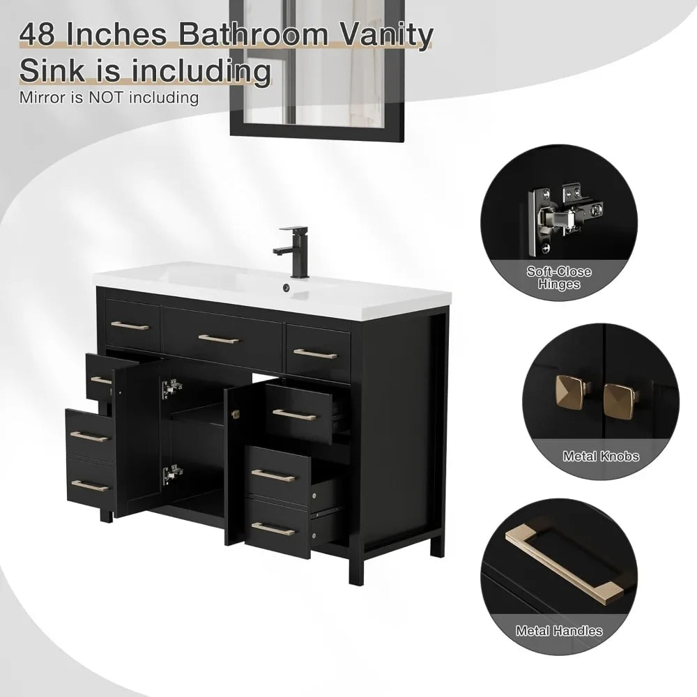 48" Modern Bathroom Vanity and Sink, Painted Bathroom Storage Cabinet with Single Resin Sink, Two Doors and Four Draw.Customized