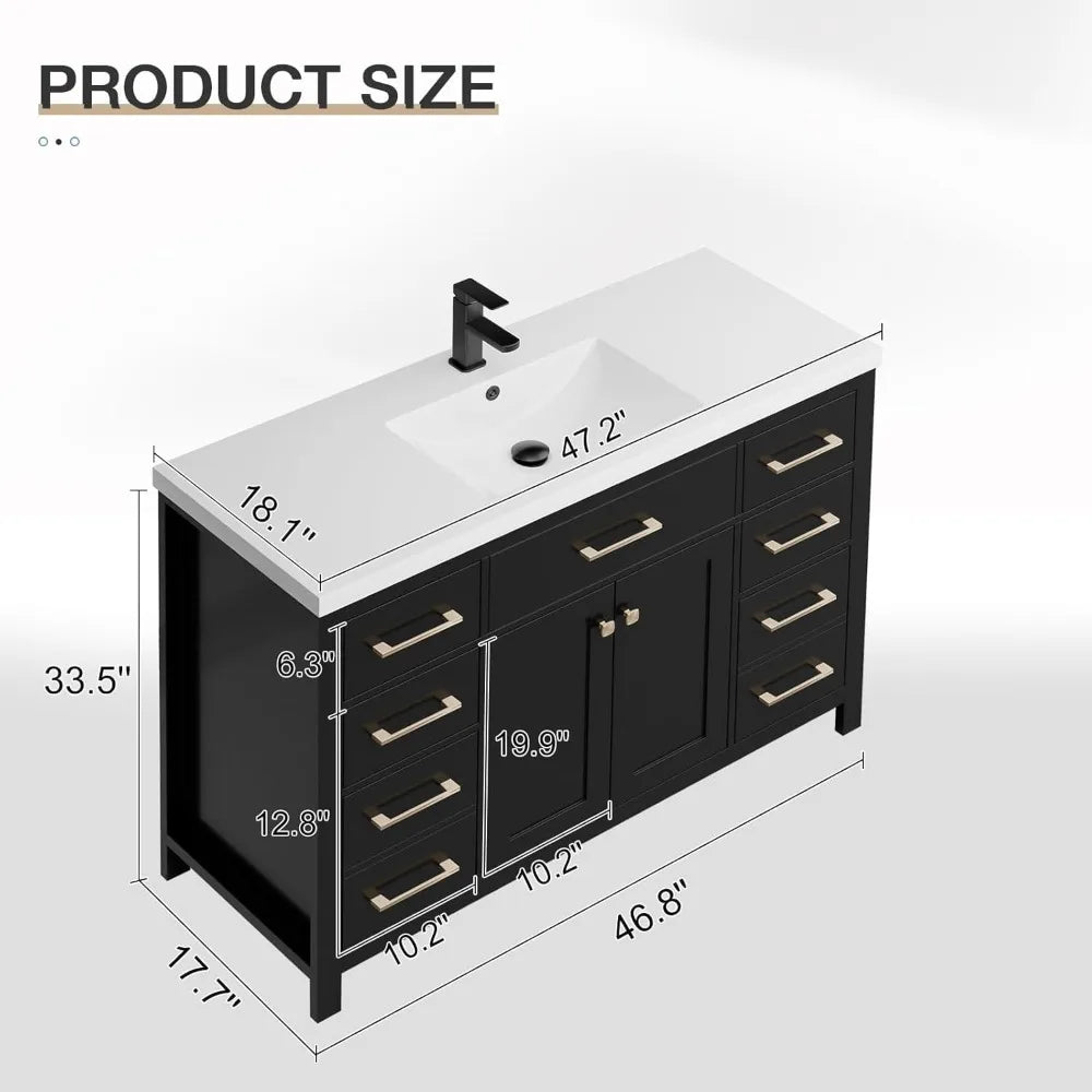 48" Modern Bathroom Vanity and Sink, Painted Bathroom Storage Cabinet with Single Resin Sink, Two Doors and Four Draw.Customized