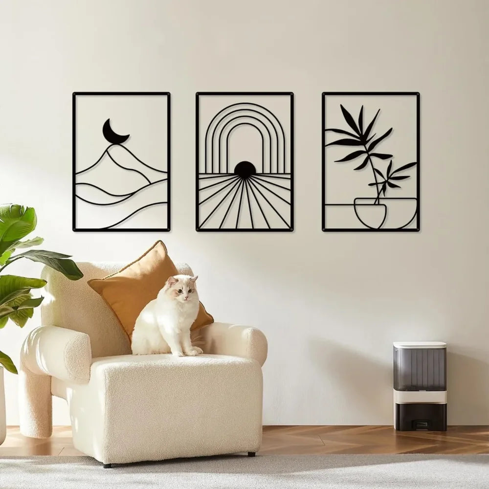 Metal Home Decor: Stunning Minimalist Wall Hanging.Bohemian Abstract Line Iron Art for Chic Spaces.Minimalist Abstract Line Art.