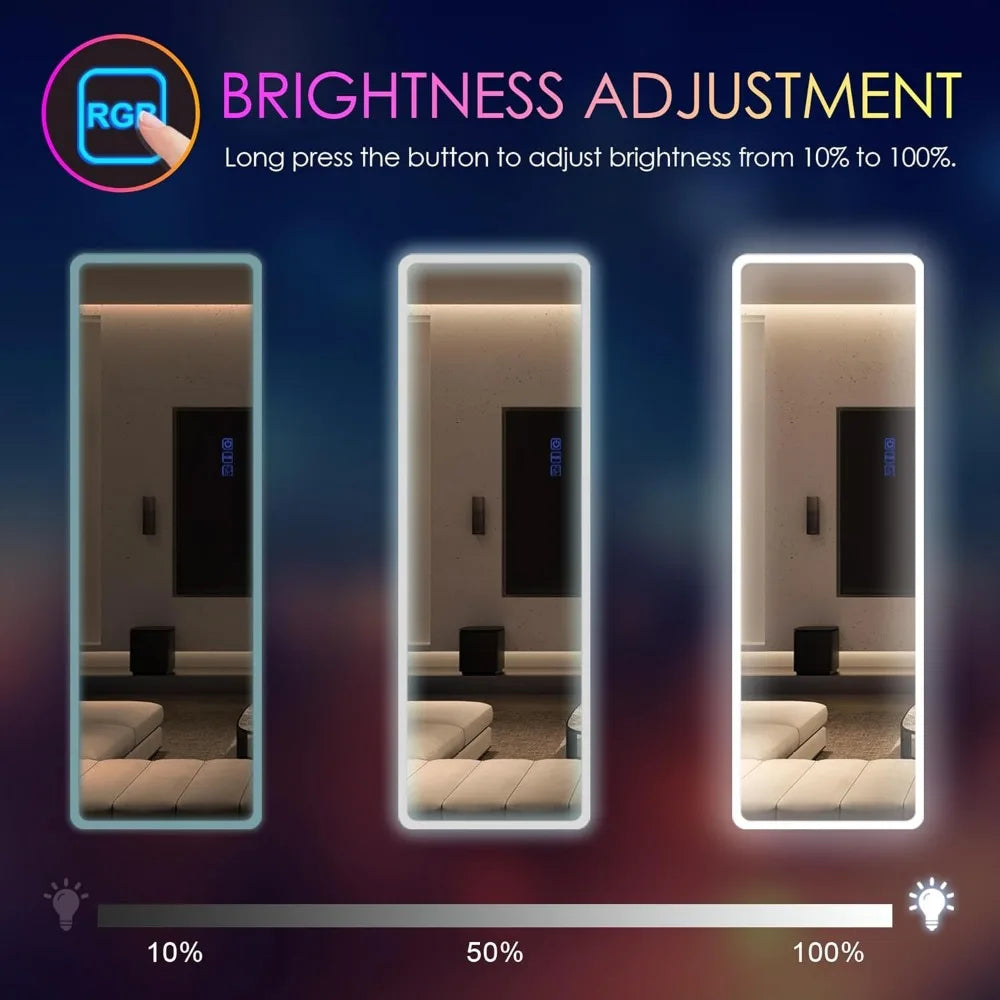 LED RGB Lighted Full Length Wall Mirror, Over Door Hanging Mirror, Full Body Mirror with Lights, 14 Length, Ideal for Home and S