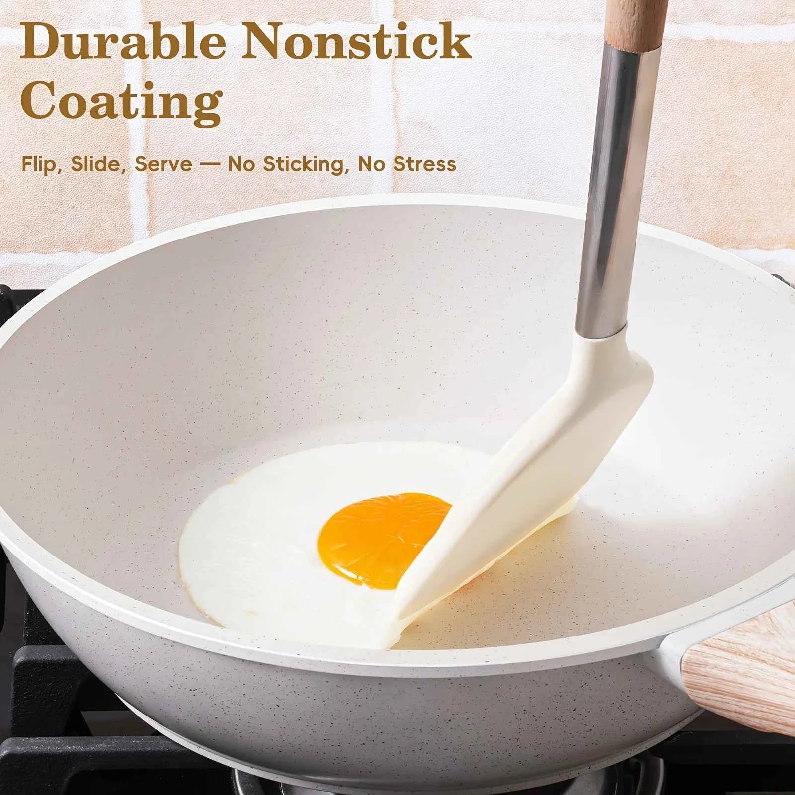 12pcs  pots and pans set, pots and pans cookware sets,Non-Stick Granite Cookware Set Complete Kit with Frying Pans, Casserole, Saucepan, Lids Compatible, Pan Protector - Heavy-Duty Durable Cookware for All Stovetops (Hindu/In