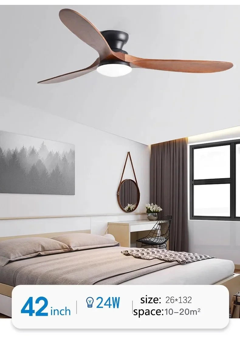 42/52inch Low Floor Ceiling Fan Light Remote Control Led Llights Indoor Restaurant Solid wood fan leaves With Fan Chandelier